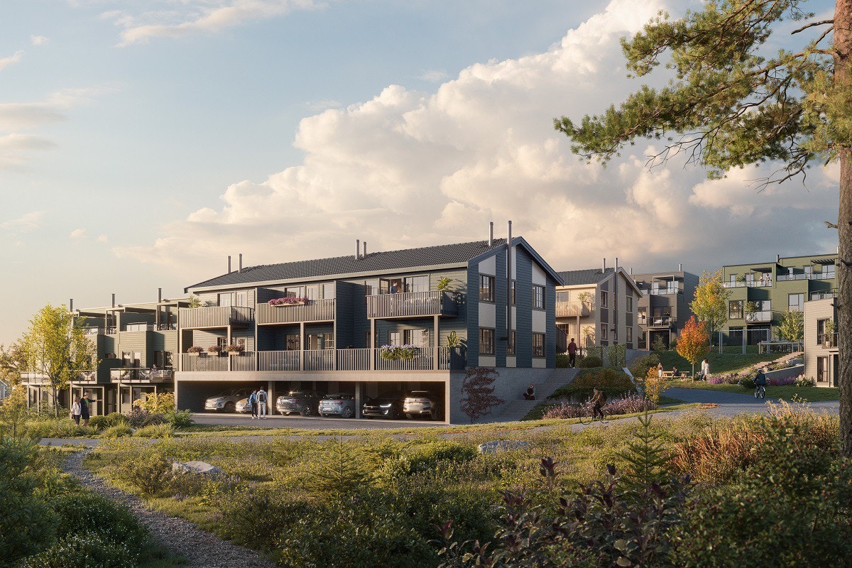 Opparbeidet uteareal med asfalt, plen og lekeplasser Galleribilde