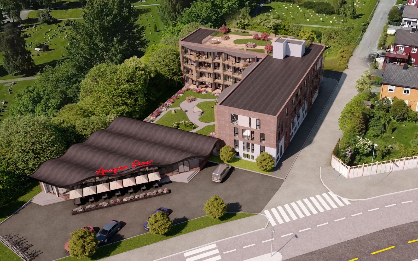 Alle boligene får en egen privat balkong/terrasse, i tillegg har man tilgang til en felles takterrasse. Illustrasjon, avvik vil forekomme. Galleribilde