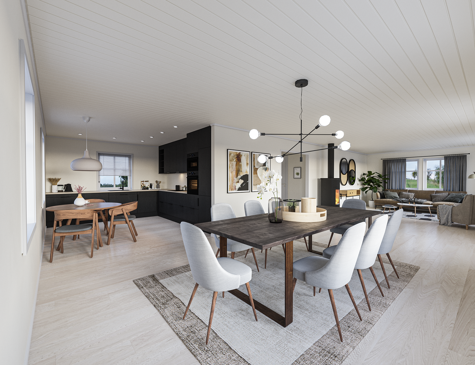 Illustrasjon av kjøkken og stue. Galleribilde