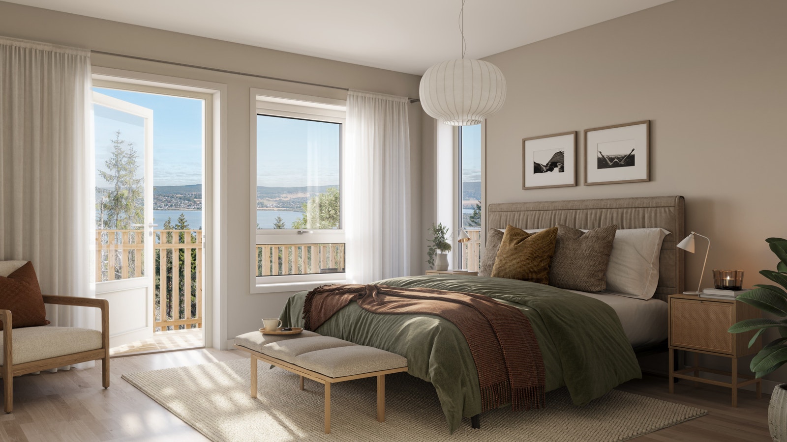 Soverom med tilknytning til terrasse | 3D-illustrasjonen er veiledende og kan avvike fra virkeligheten. Galleribilde