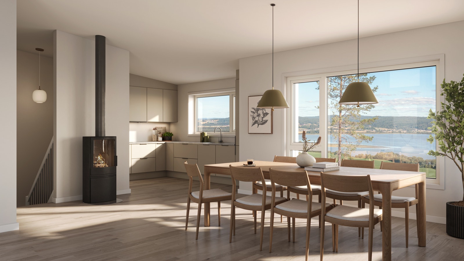 Moderne kjøkken fra HTH med integrerte hvitevarer fra Siemens | 3D-illustrasjonen er veiledende og kan avvike fra virkeligheten. Galleribilde