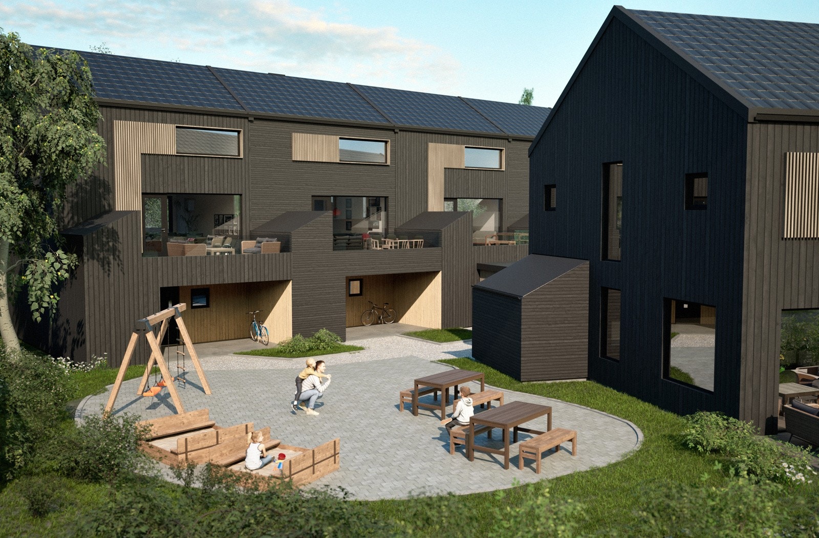 Alle boligen vil få vannbåren varme i gulv samt egen parkering i carport Galleribilde