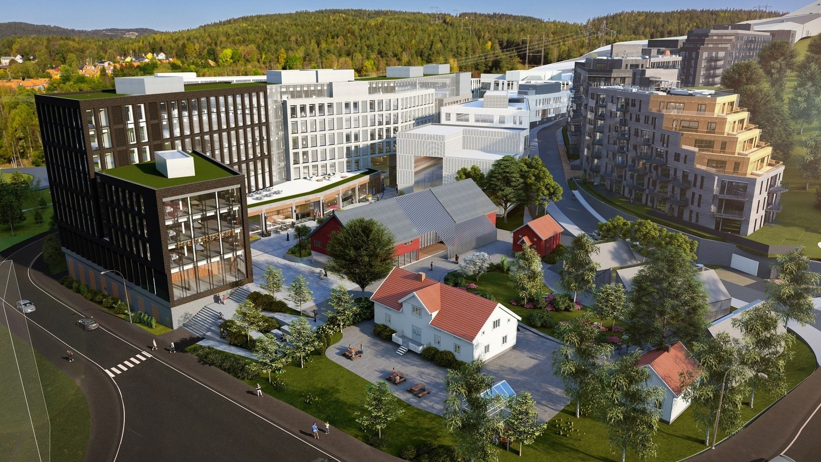 I tilknytning til SNØ skal en helt ny bydel bygges. Her kommer det b.la. serveringssteder, butikker og kontorer. Illustrasjon Arkitektene Fosse-Aasen AS Galleribilde