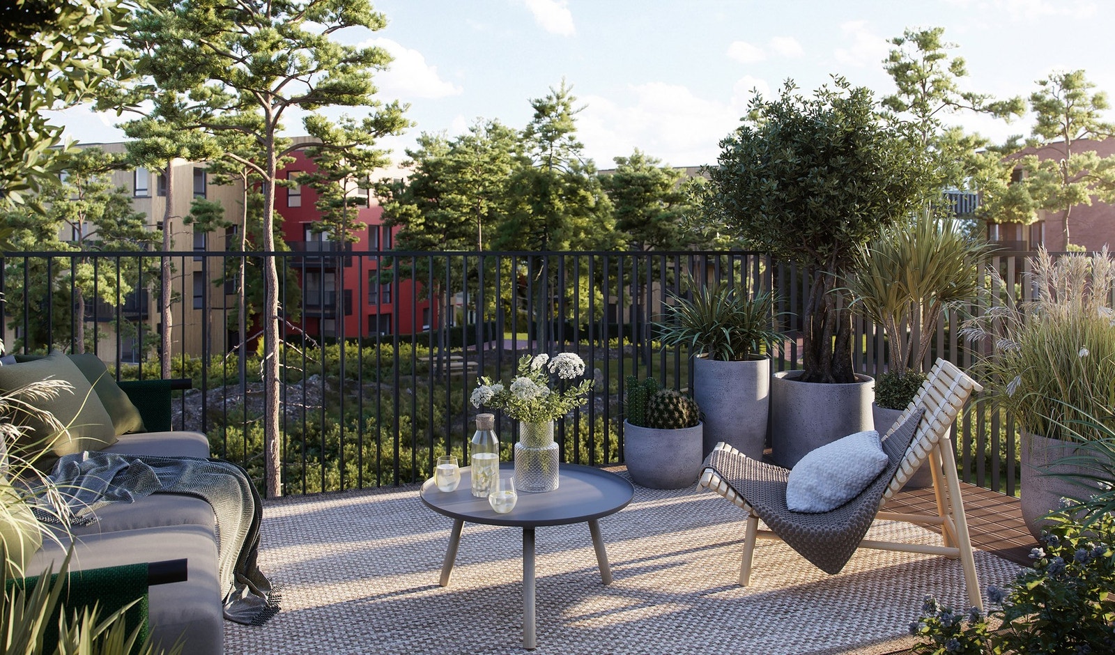 Alle leilighetene får fine uteplasser. Galleribilde