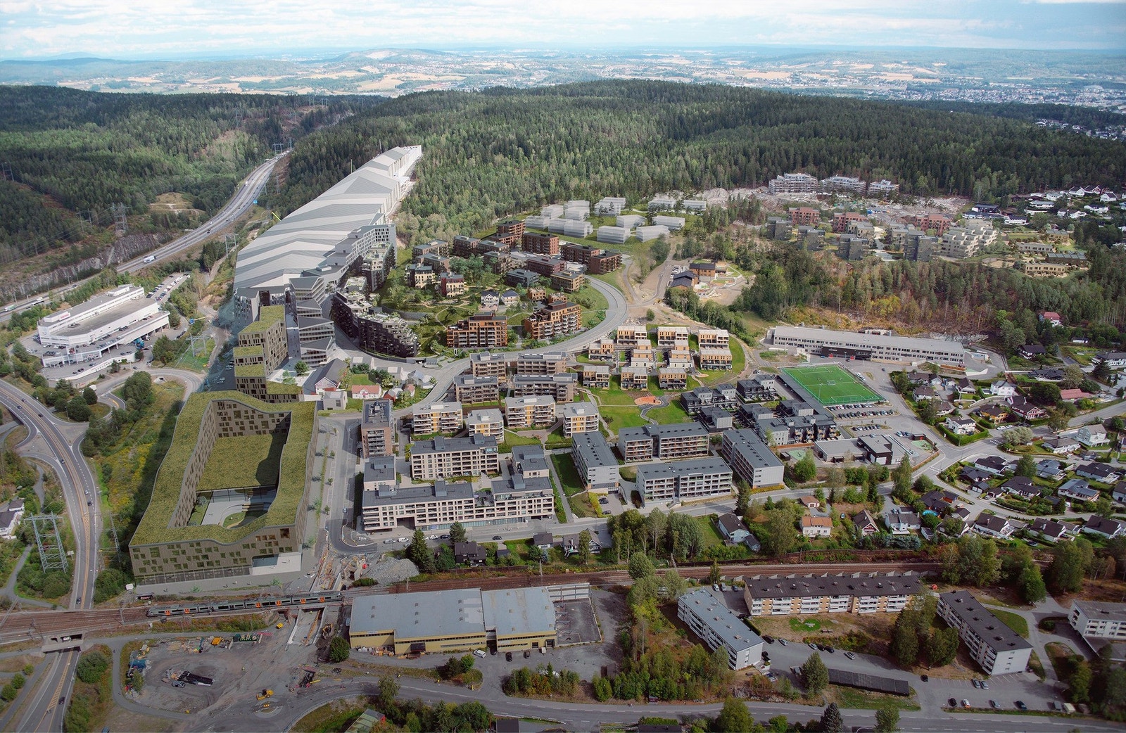 Snøbyen består av flere delfelter/prosjekter og vil ved ferdigstillelse bestå av over 1100 nye boliger. Galleribilde