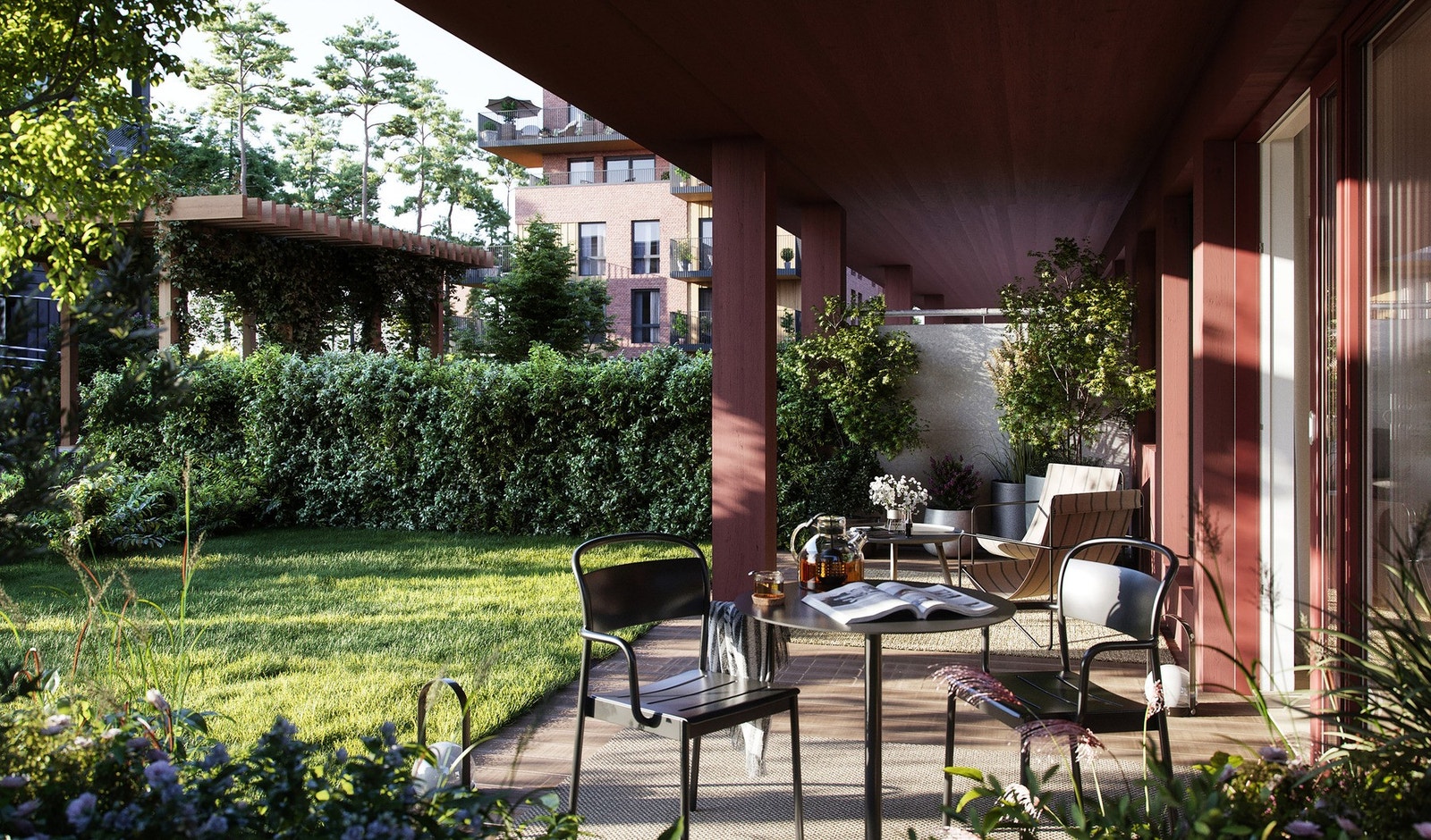 Alle leilighetene får fine uteplasser. Galleribilde