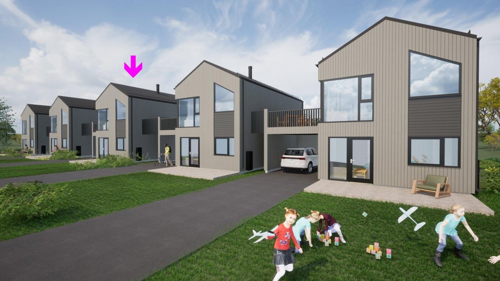 Moderne bolig med carport og stor terrasse. Galleribilde