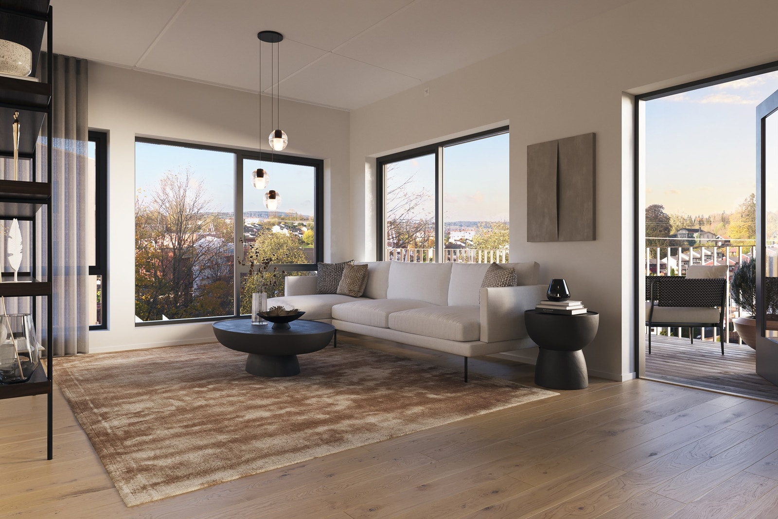 Leilighetene har store vindusflater og gode møbleringsmuligheter i ulike soner. Illustrasjon av leilighet B1-01_202.jpg Galleribilde