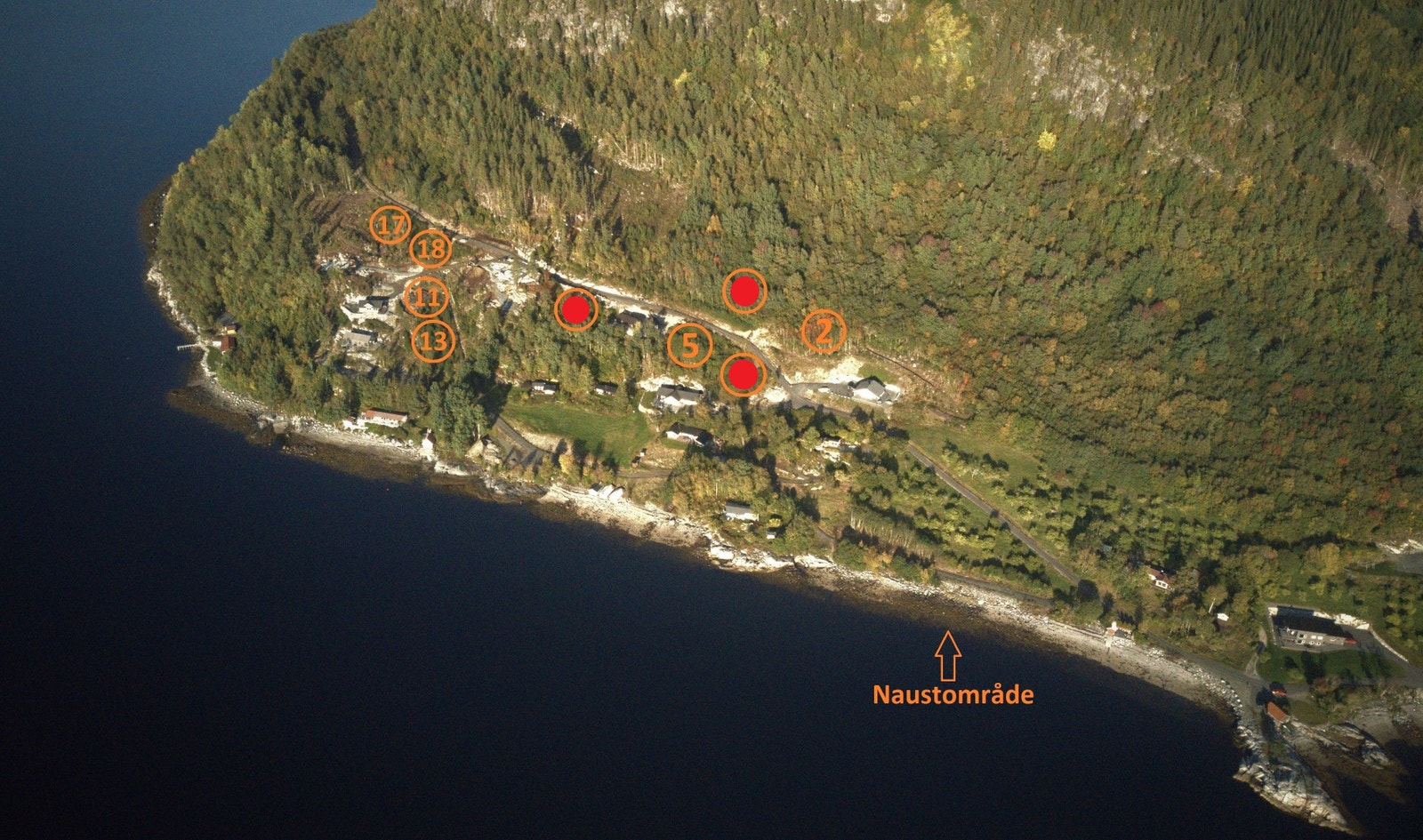 Ledige tomter merket med nr. Tomter merket med rødt er solgt. Galleribilde