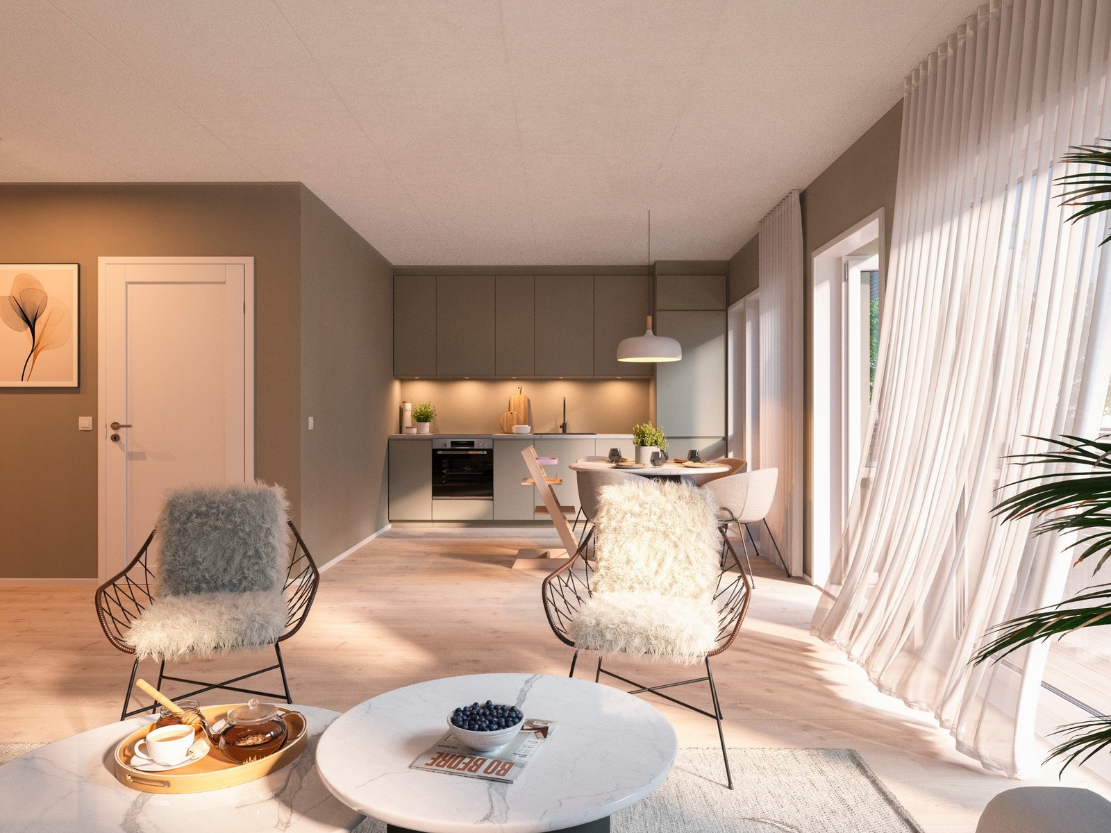 Illustrasjon av en endeleilighet på 88kvm. Galleribilde