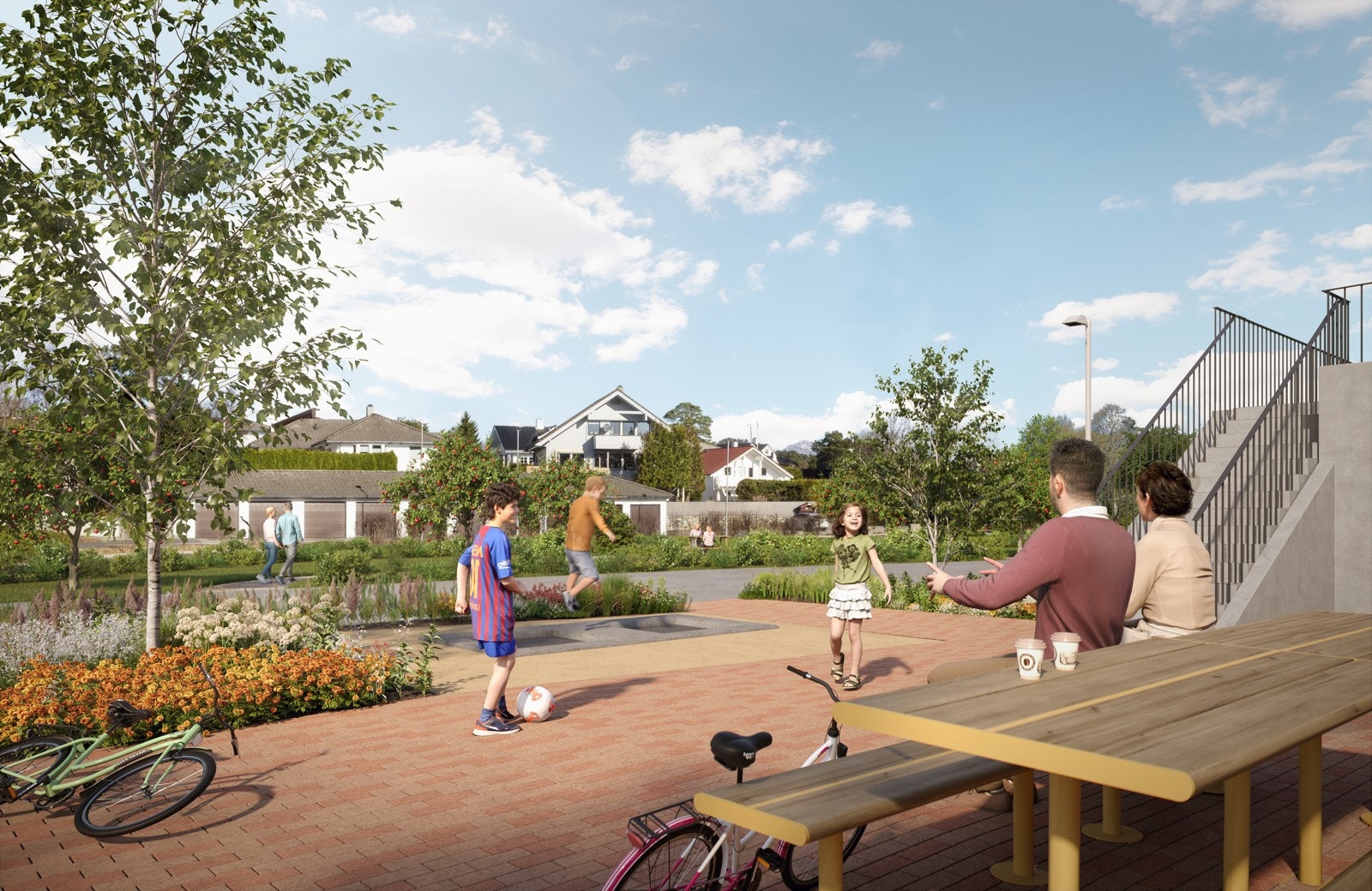 - På takterrassene er det godt å være på solrike dager. Her kan du slappe av for deg selv eller være vert for en hyggelig lunsj med venner og naboer - Galleribilde