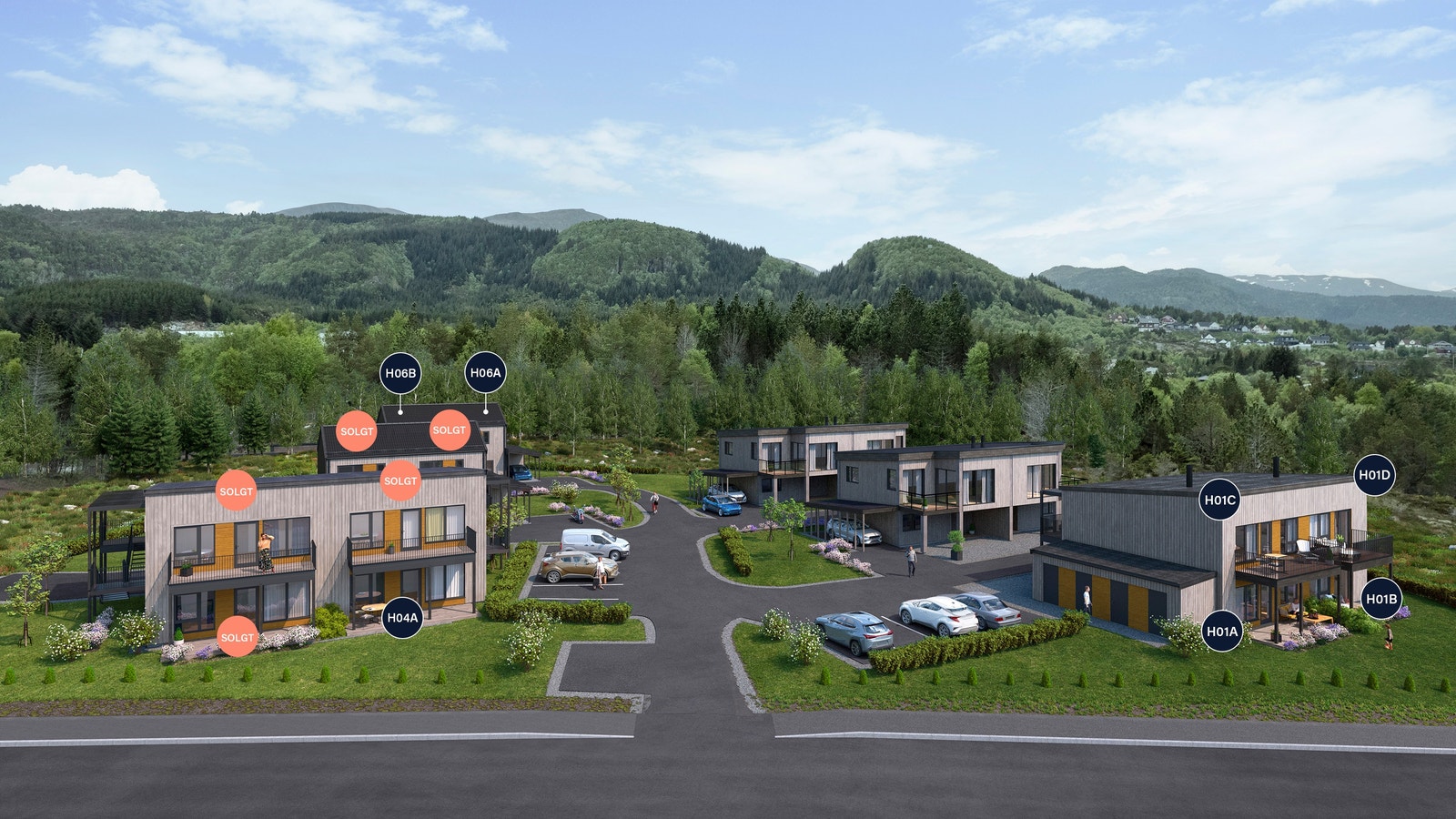 Illustrasjon av feltet, byggetrinn 2 med H06 er nå for salg. Illustrasjon av feltet, avvik vil forekomme. Galleribilde