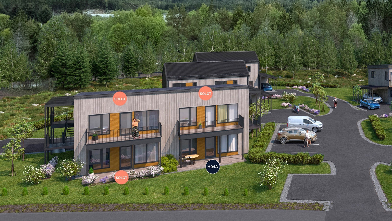 H04, firemannsbolig med fire like 3-roms leiligheter. Kun H04A er ledig. Galleribilde