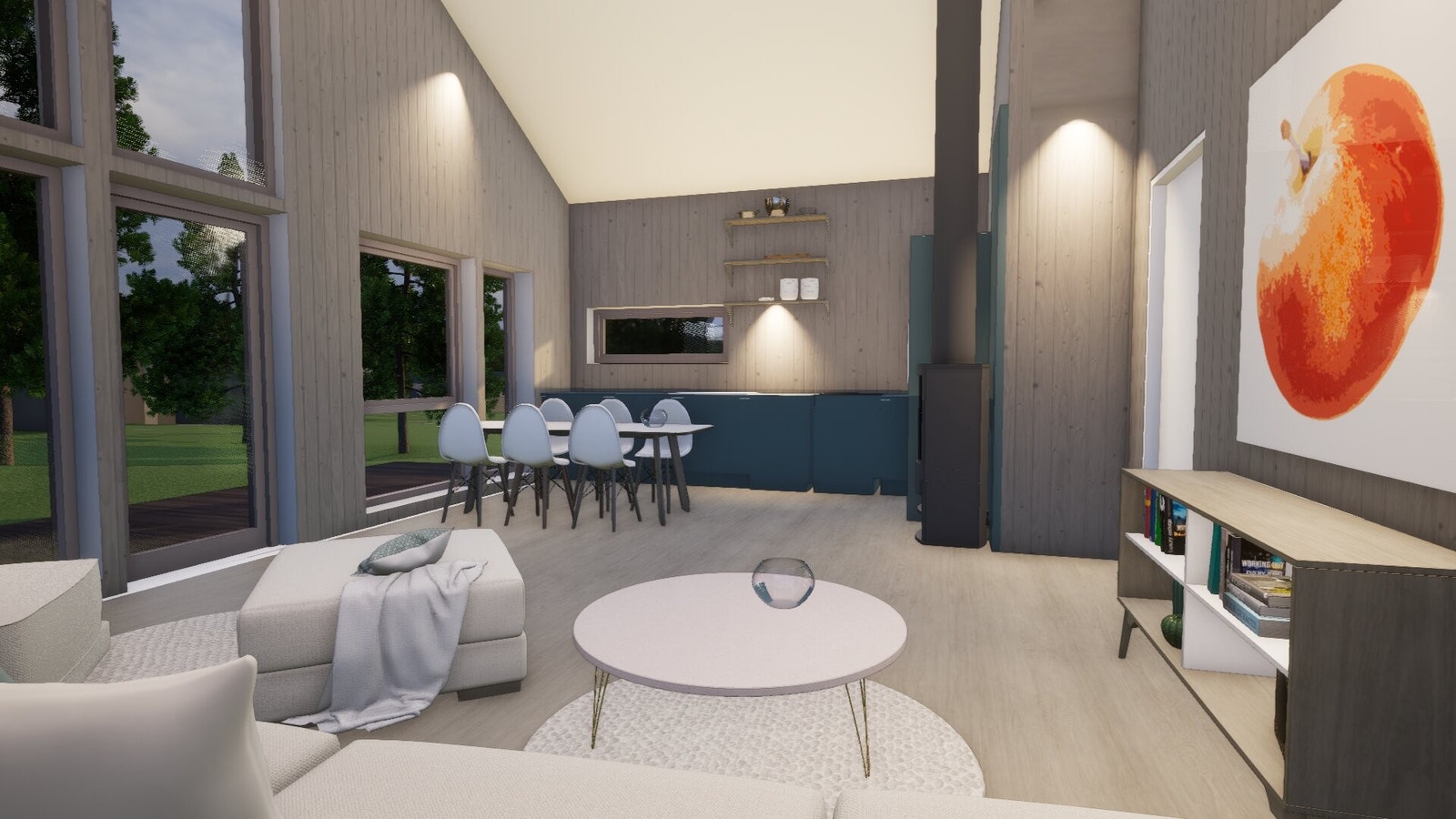 Romslig stue. Galleribilde