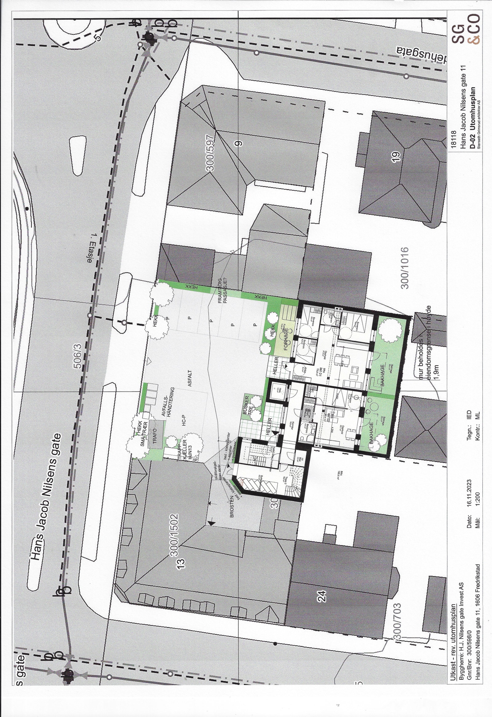 Utenomhusplan med parkering og grøntanlegg Galleribilde
