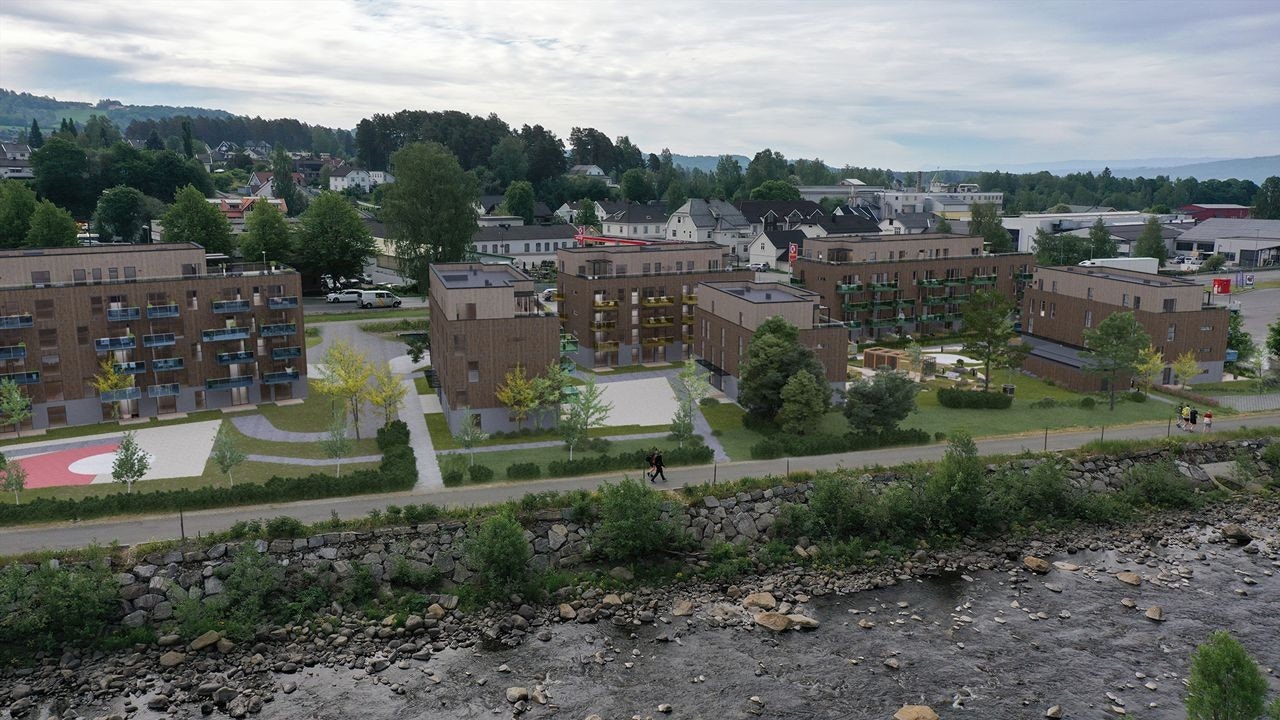 Elvepromenaden går forbi, og gir enkel adkomst både til Mjøsparken og turstinettet for øvrig. Illustrasjon, avvik kan forekomme. Galleribilde