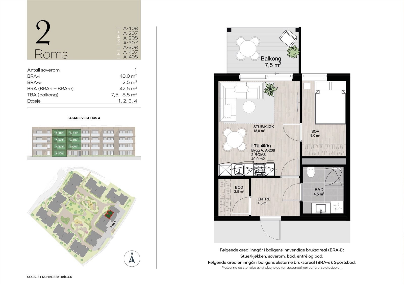 Solsletta Hageby Bygg A A-108 A-207 A-208 A-307 A-308 A-407 A-408 planskisse Galleribilde