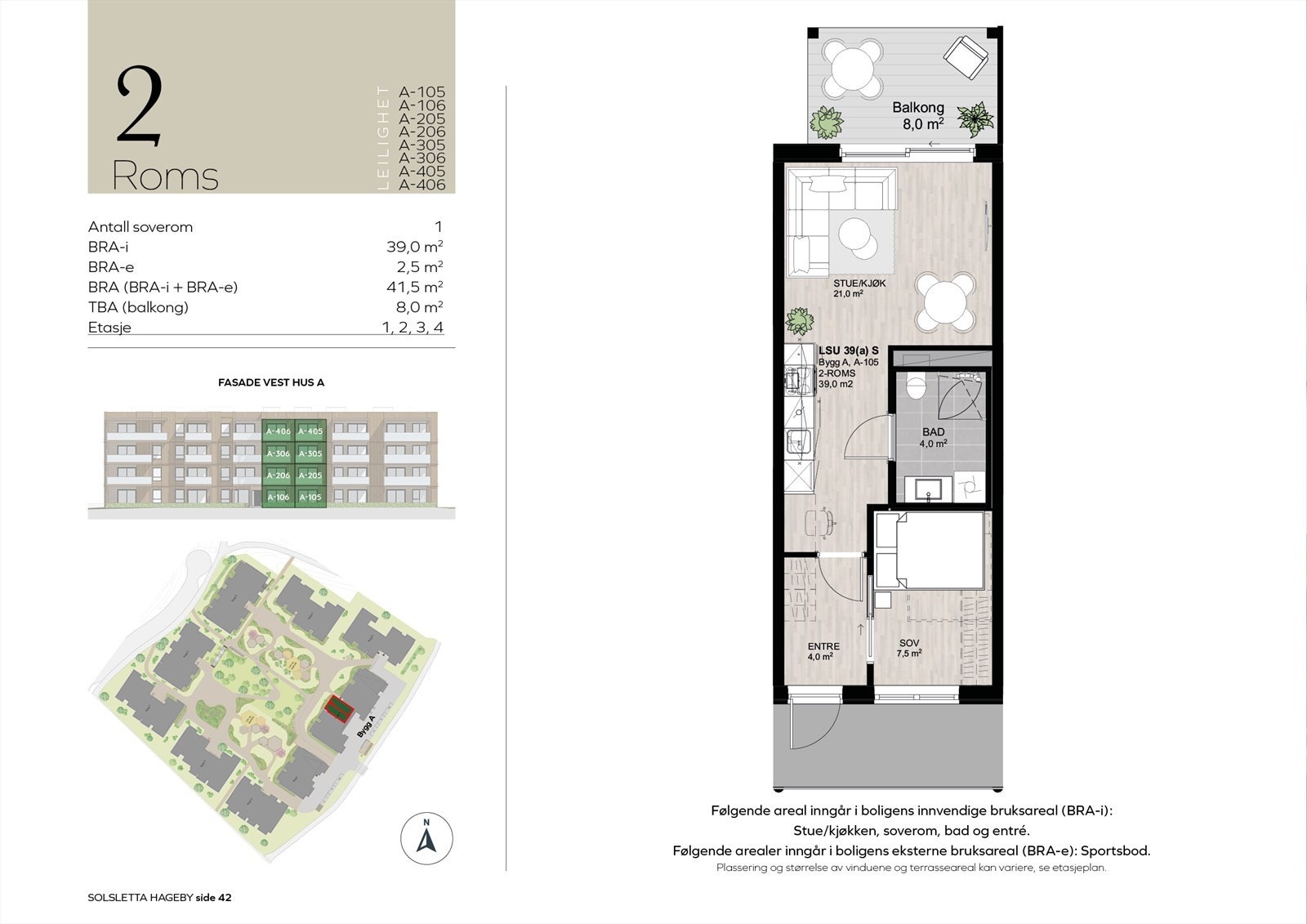 Solsletta Hageby Bygg A A-105 A-106 A-205 A-206 A-305 A-306 A-405 A-406 planskisse Galleribilde