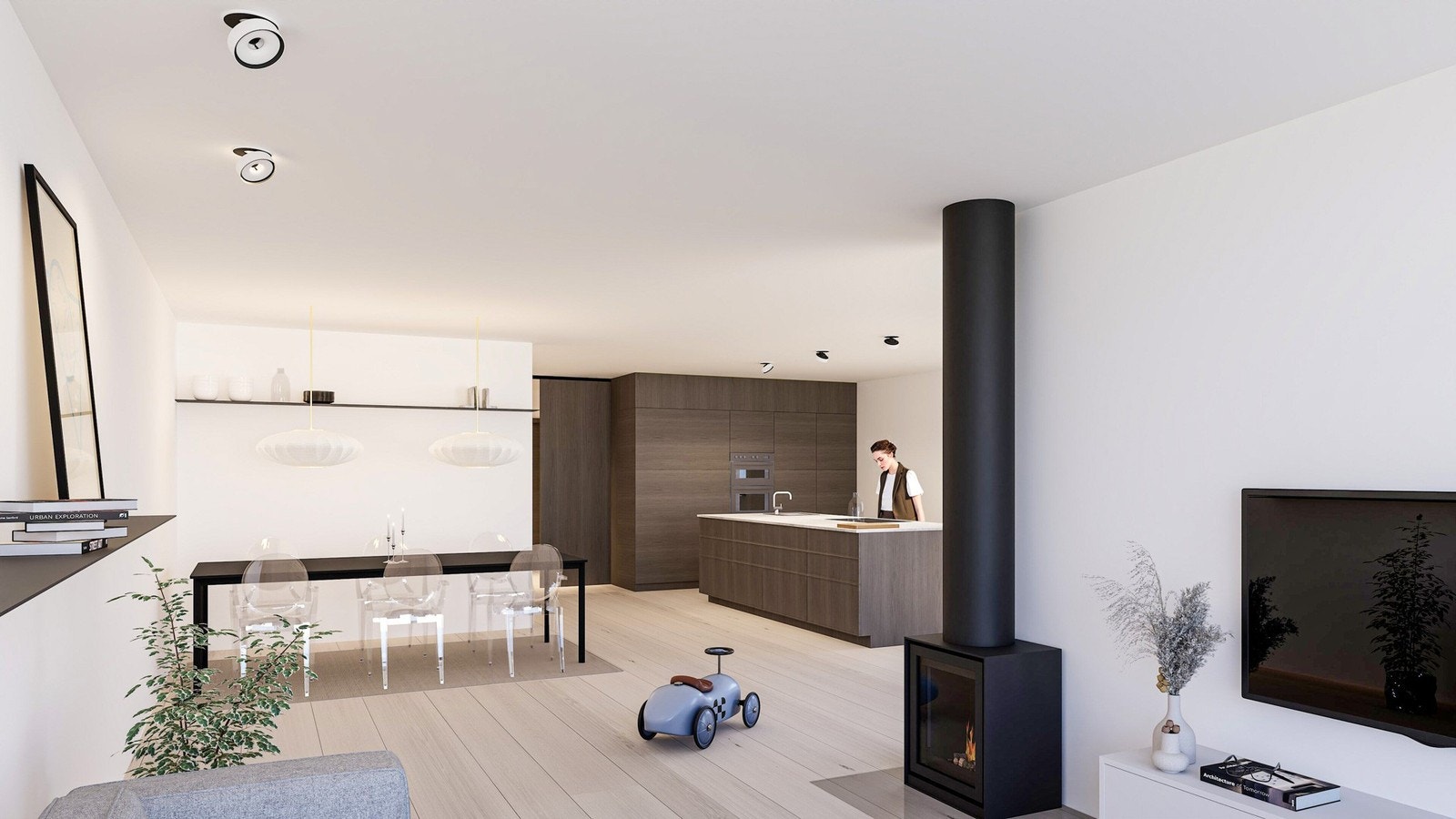 Stue kjøkken vist med kjøkkenøy Galleribilde