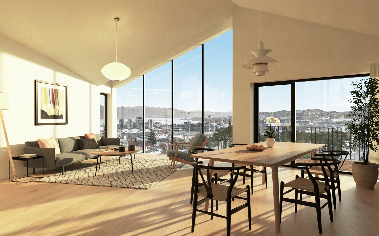 Takhøyden i boligenes 2.etasje varierer fra 2,2 til hele 4,1 meter og den åpne stue/kjøkkenløsningen vil gi en fantastisk følelse av lys og luft. Galleribilde