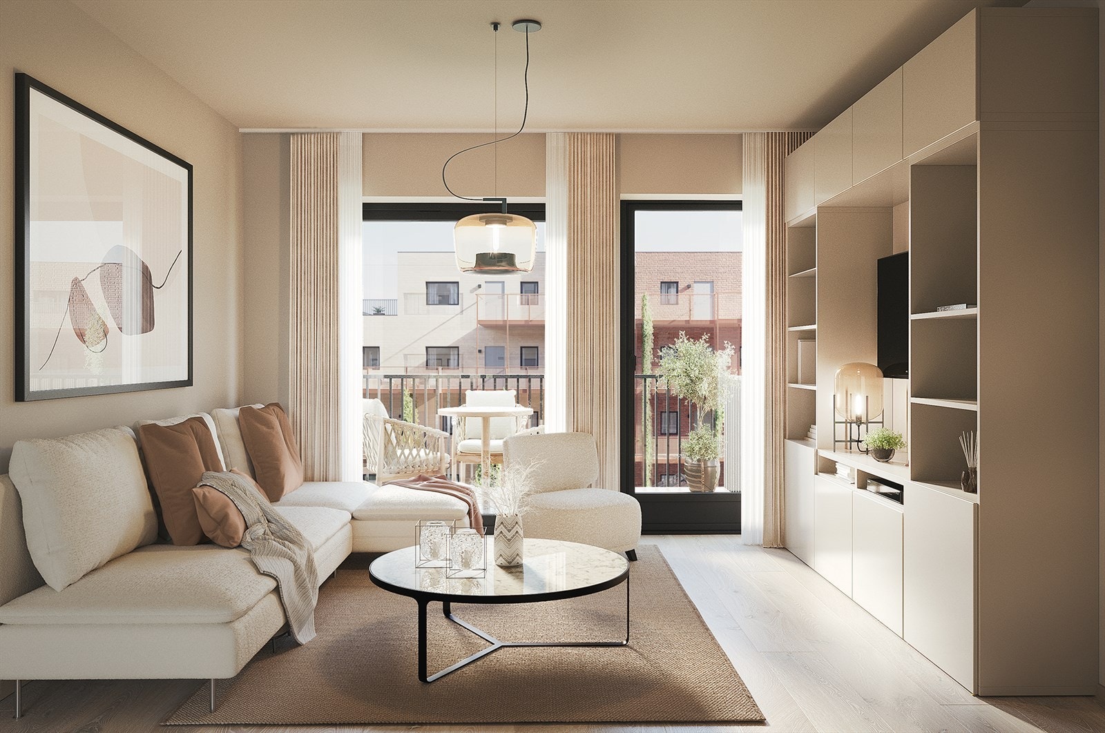 Leiligheten ligger i andre etasje, har 1 soverom, bad og åpen stue/kjøkkenløsning. Balkong ut fra stuen. Galleribilde