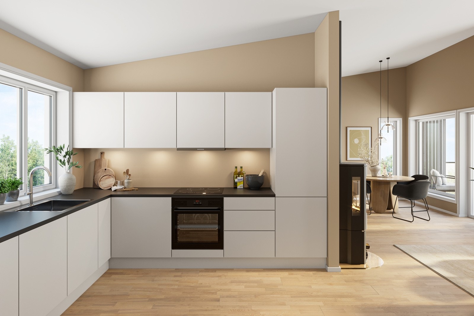 Kjøkkenet levers med valgfri kjøkkenpakke fra JKE/Netto Line til en verdi inntil 110 000,- Galleribilde