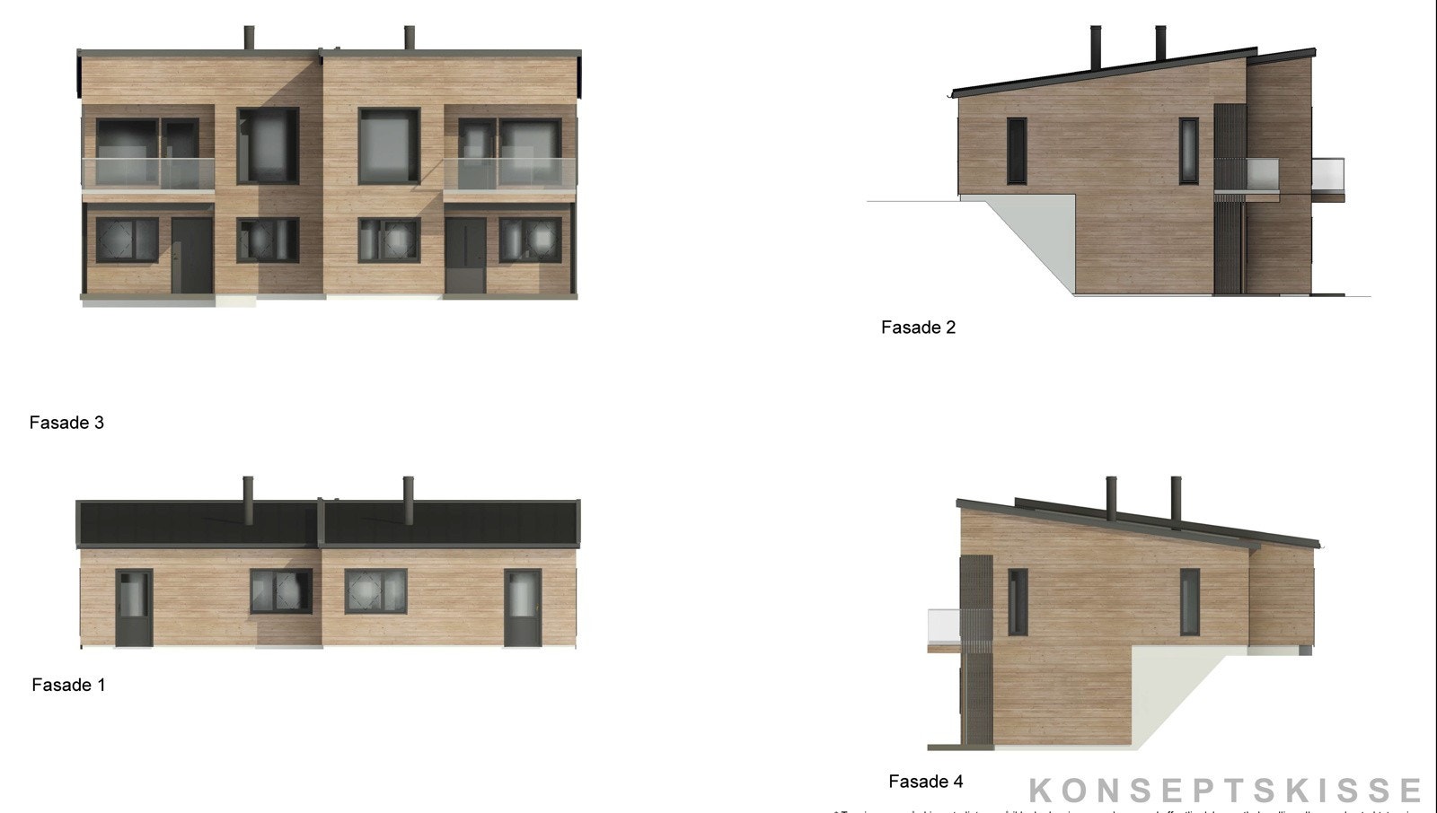 Utvendig kles boligen med liggende panel fra Bergene Holm. Svarte vinduer fra Natre. Svart ytterdør fra Odda. Svart takpapp. Galleribilde