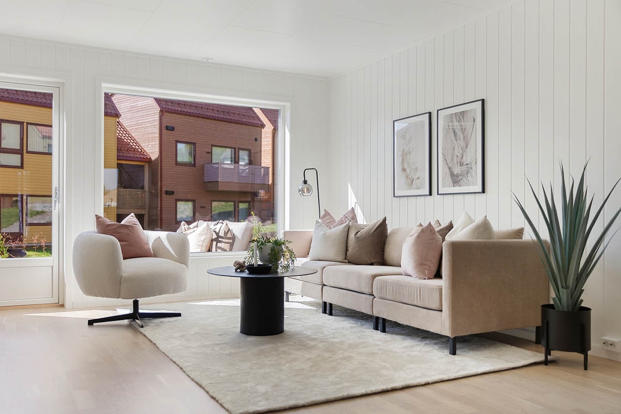 Vannbåren gulvvarme sørger for en lun og behagelig varme i boligen. Foto fra rekkehus type A i byggetrinn 2 Galleribilde