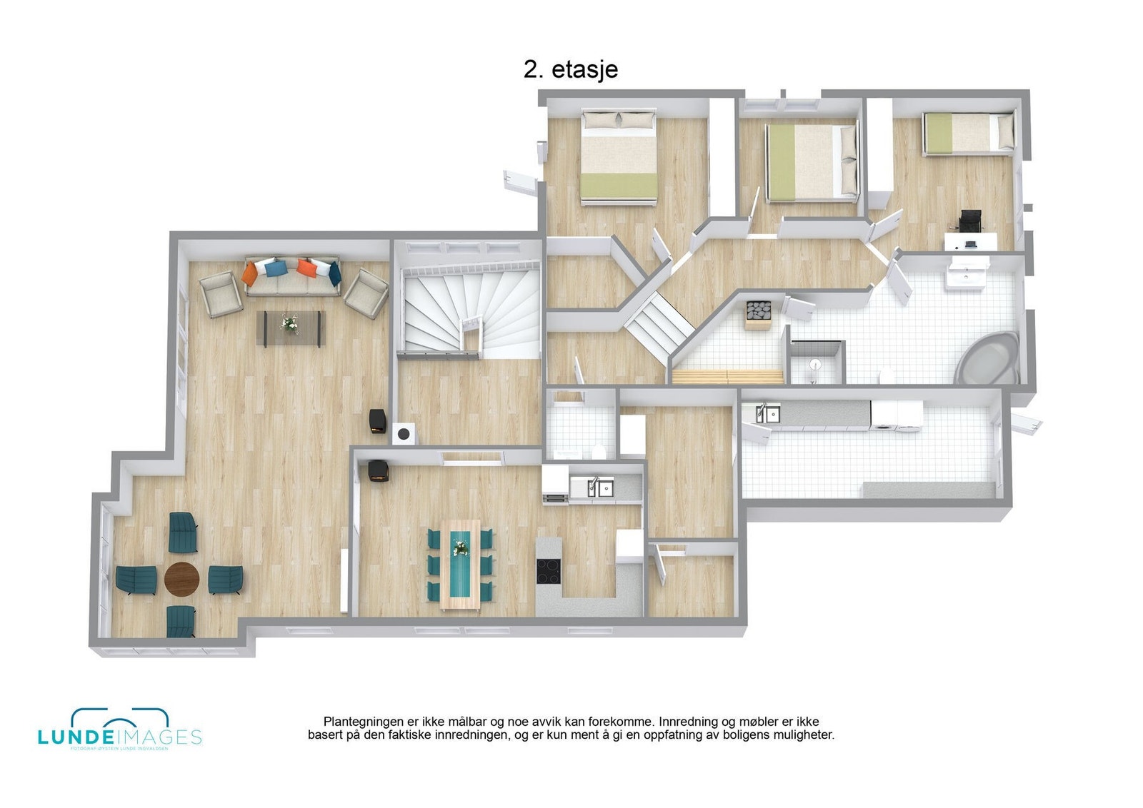 Plantegning 2. etasje 3D - ikke målbar Galleribilde
