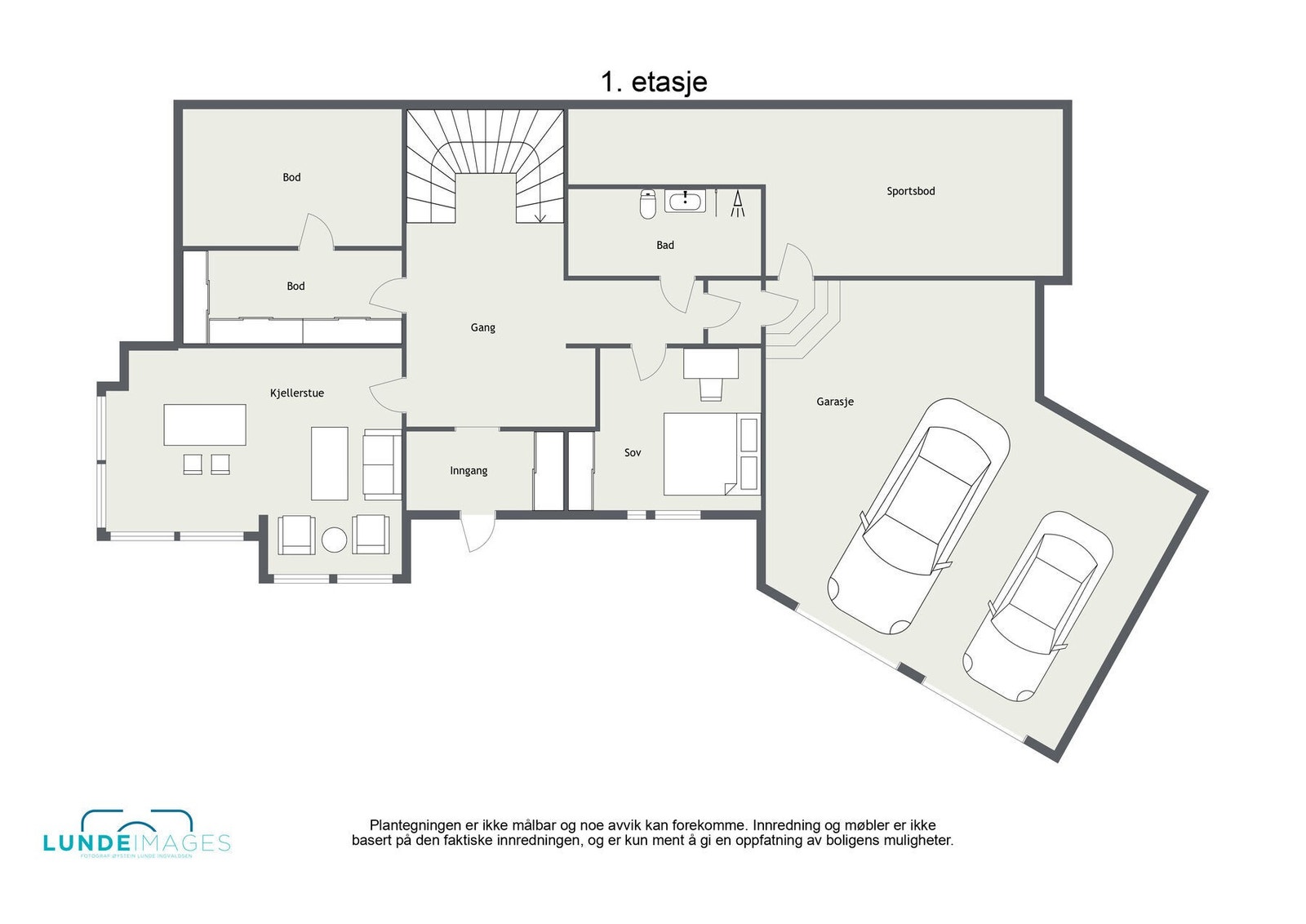 Plantegning 1. etasje - ikke målbar - 1. etasje har et BRA på 198 kvm. Galleribilde