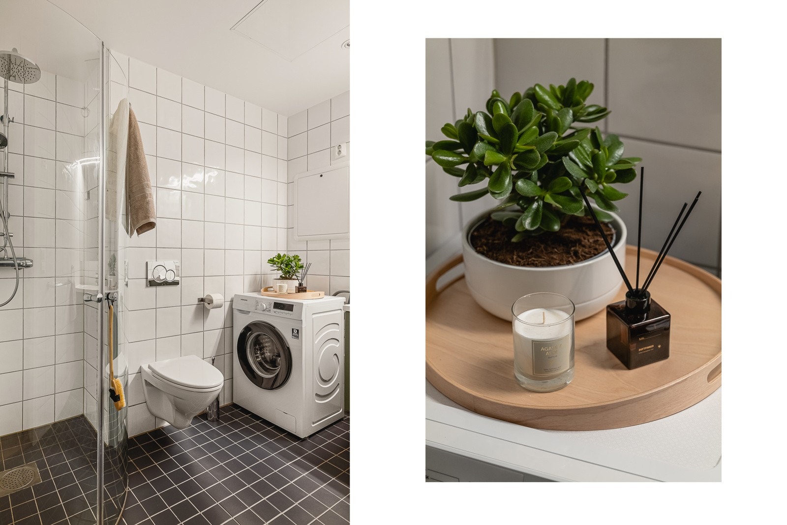 Badet er målt til 4,8 kvm og har opplegg for vaskemaskin. Galleribilde