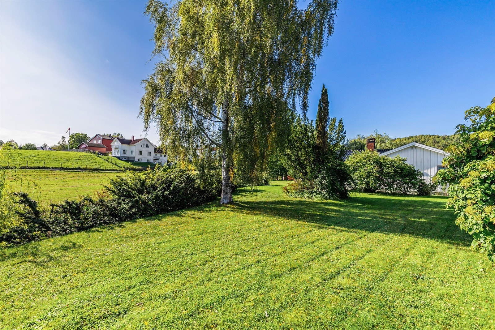 Hagen ligger skjermet til og vender ut mot nærliggende jorder. Galleribilde