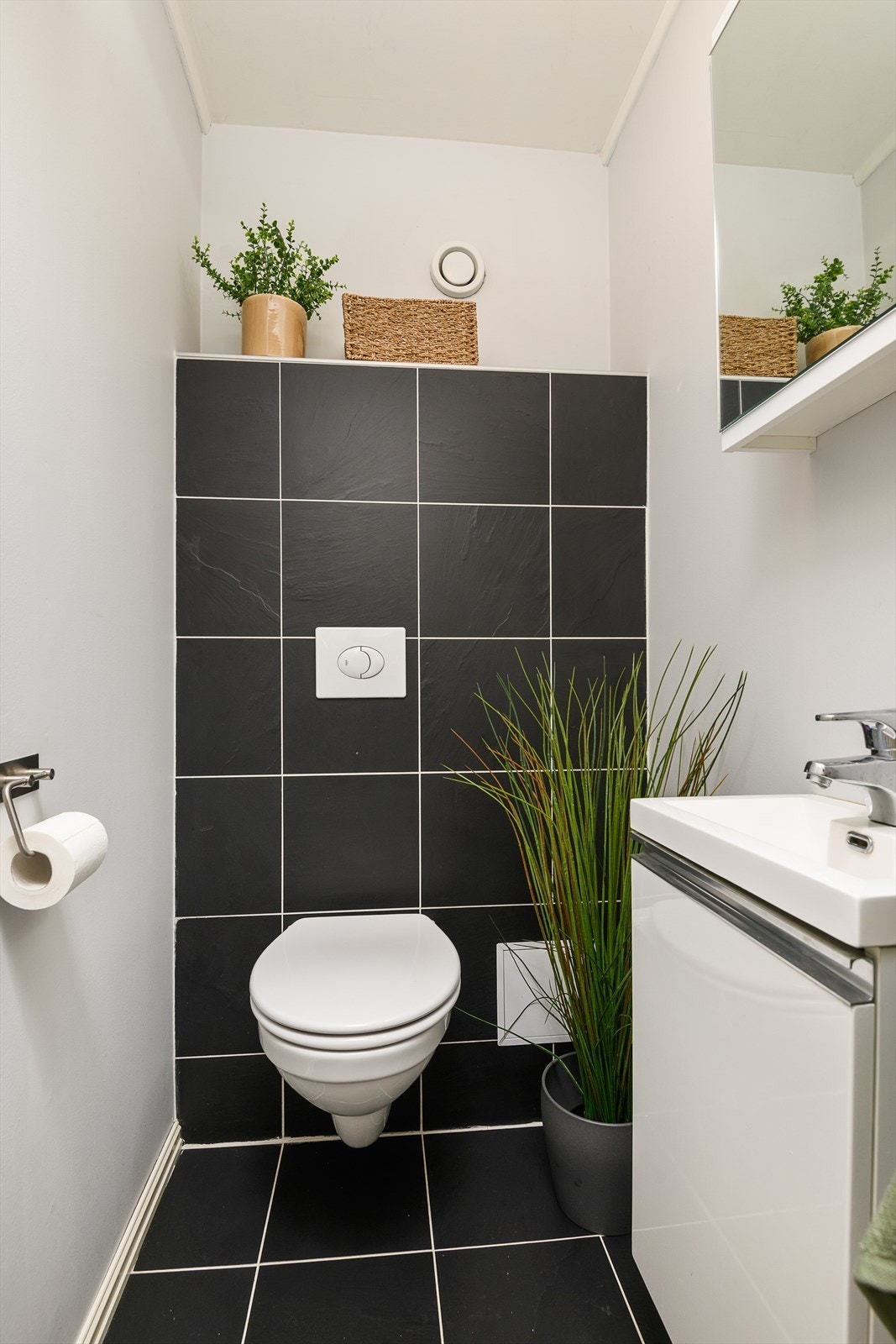 Separat wc med vegghengt klosett og servant. Galleribilde
