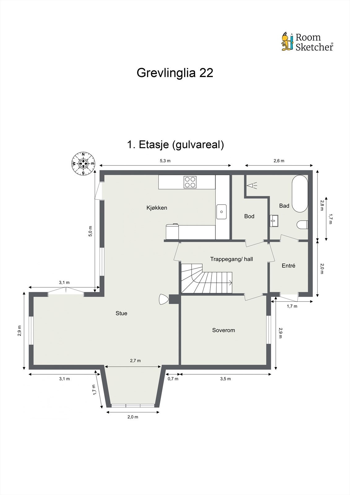Grevlinglia 22 - 2D plantegning - 1.etasje Galleribilde