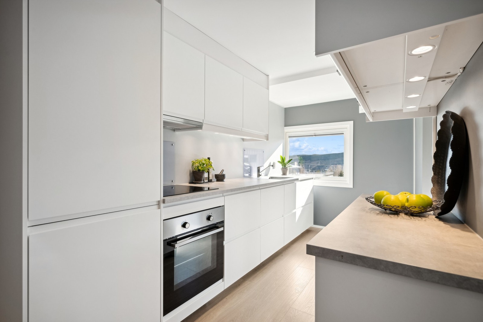 Kjøkken fra IKEA er tidløst og har integrerte hvitevarer. Galleribilde