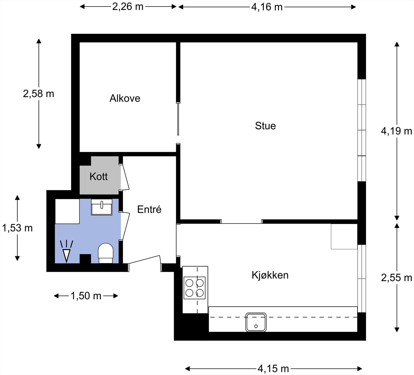 Dagens planløsning med mål. Galleribilde