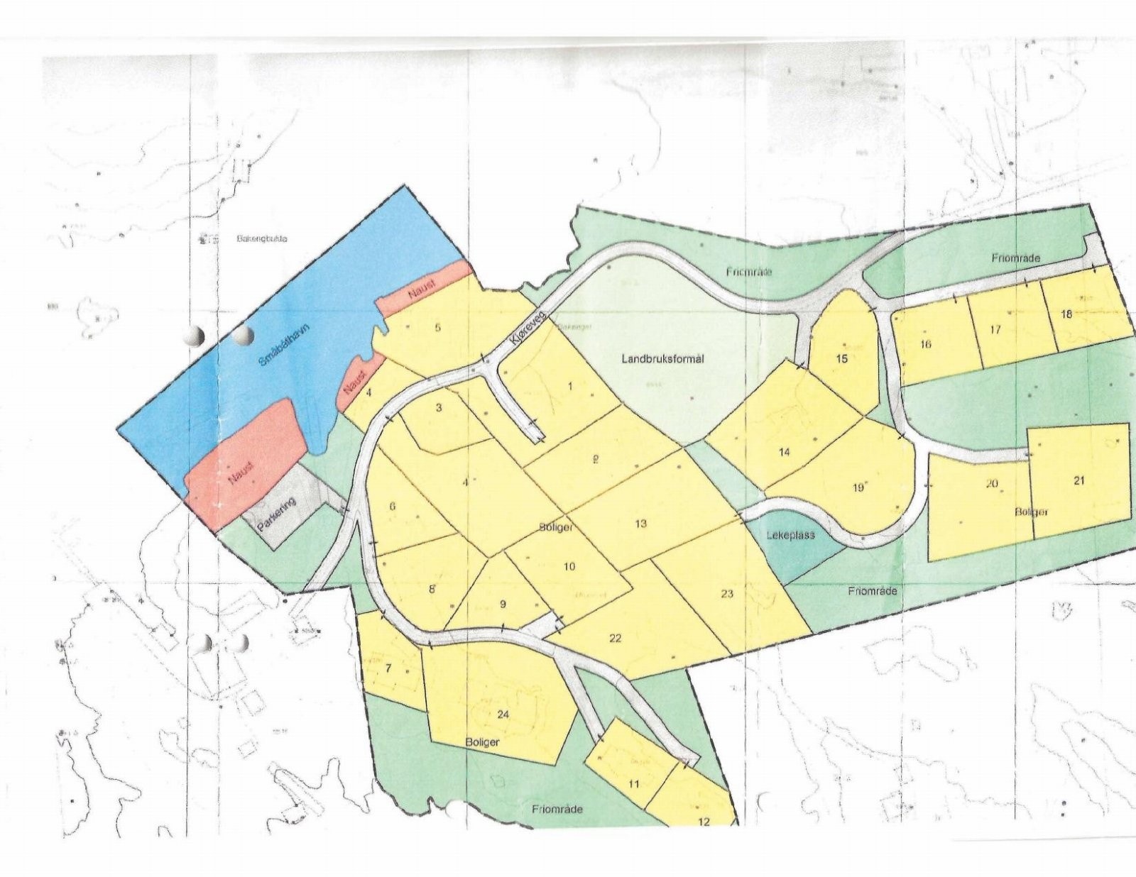 På kart er tomtene betegnet 13, 15, 16, 17, 18 og 19. Galleribilde