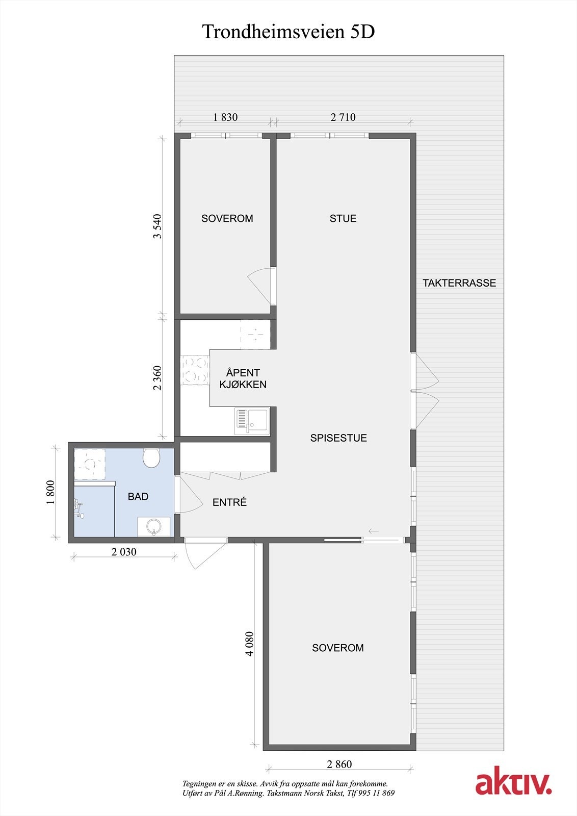 Plantegning. I tillegg disponerer leiligheten en bod i kjeller. Galleribilde