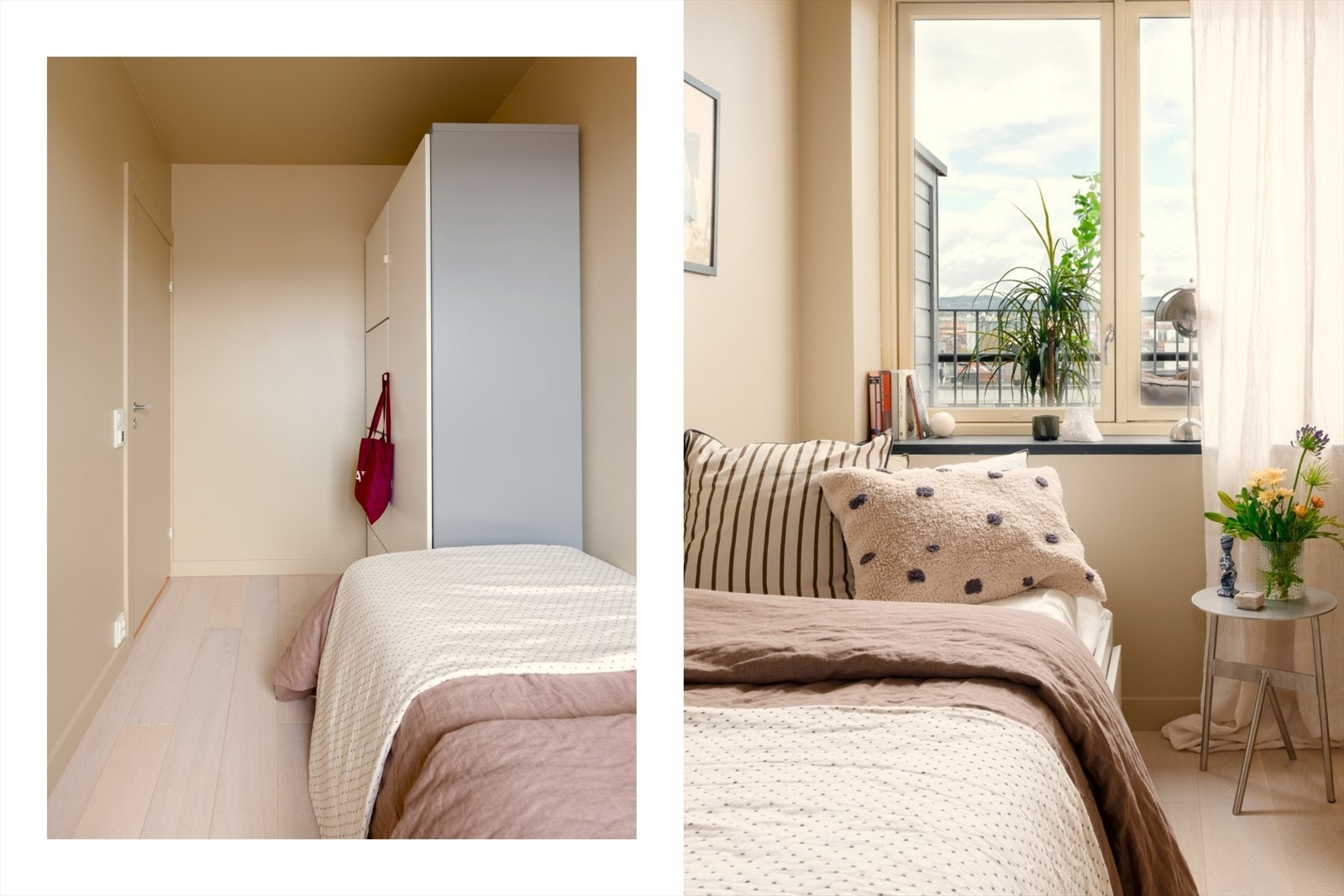 Rommet gir plass til seng, nattbord og garderobeskap. Galleribilde