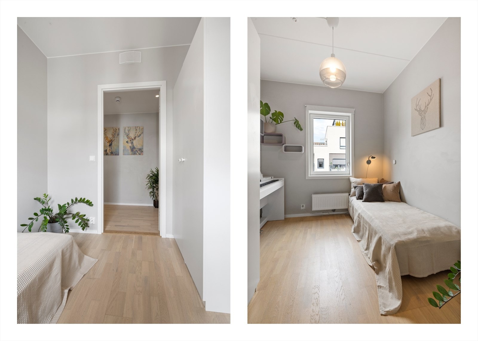 Fine møbleringsmuligheter med plass til seng, skrivebord, skap og øvrig møblement. Galleribilde