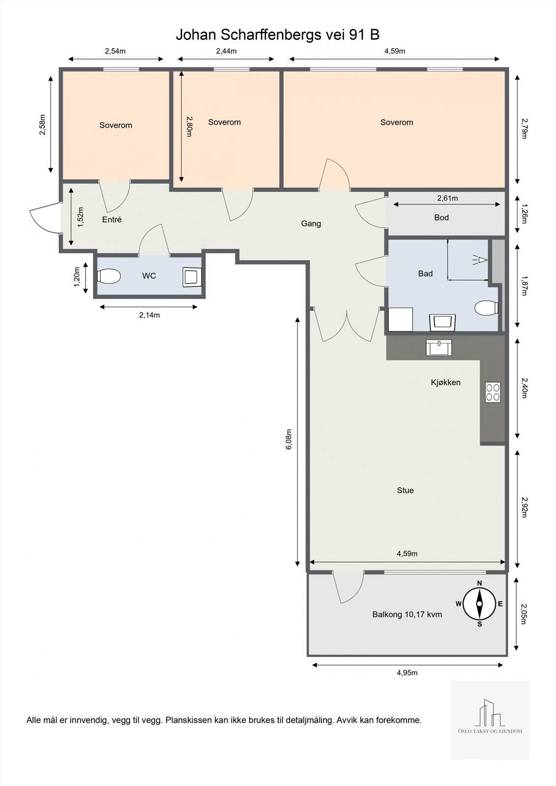 Takstmannens planskisse - Johan Scharffenbergs vei 91 B Galleribilde