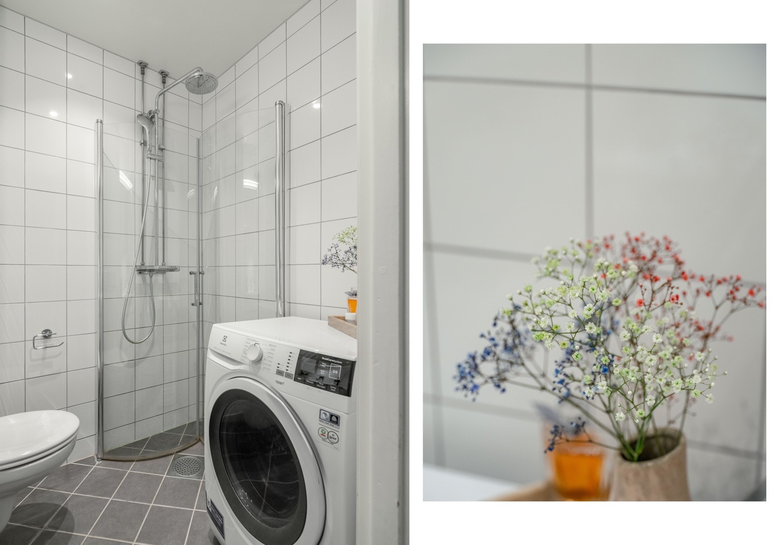 Fra entreen finner vi også badet, pusset opp i regi av borettslaget i 2019. Galleribilde