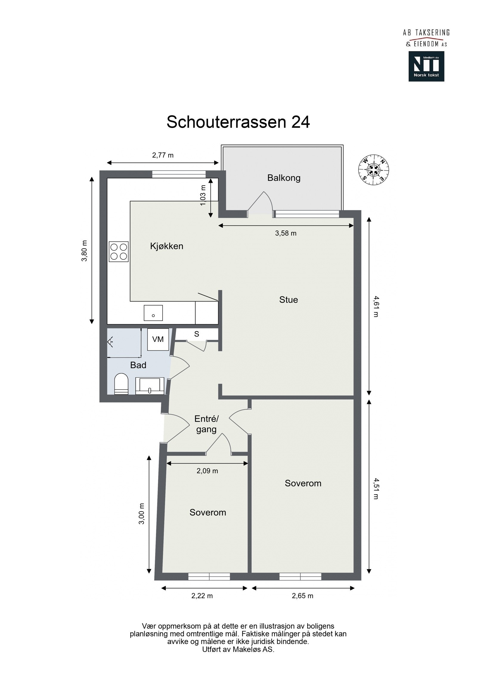 Før vi blar videre ser vi nærmere på boligens planskisse, slik at du får orientert deg litt. I tillegg til leilighetens arealer disponerer den en kjellerbod på ca. 5 kvm. Galleribilde