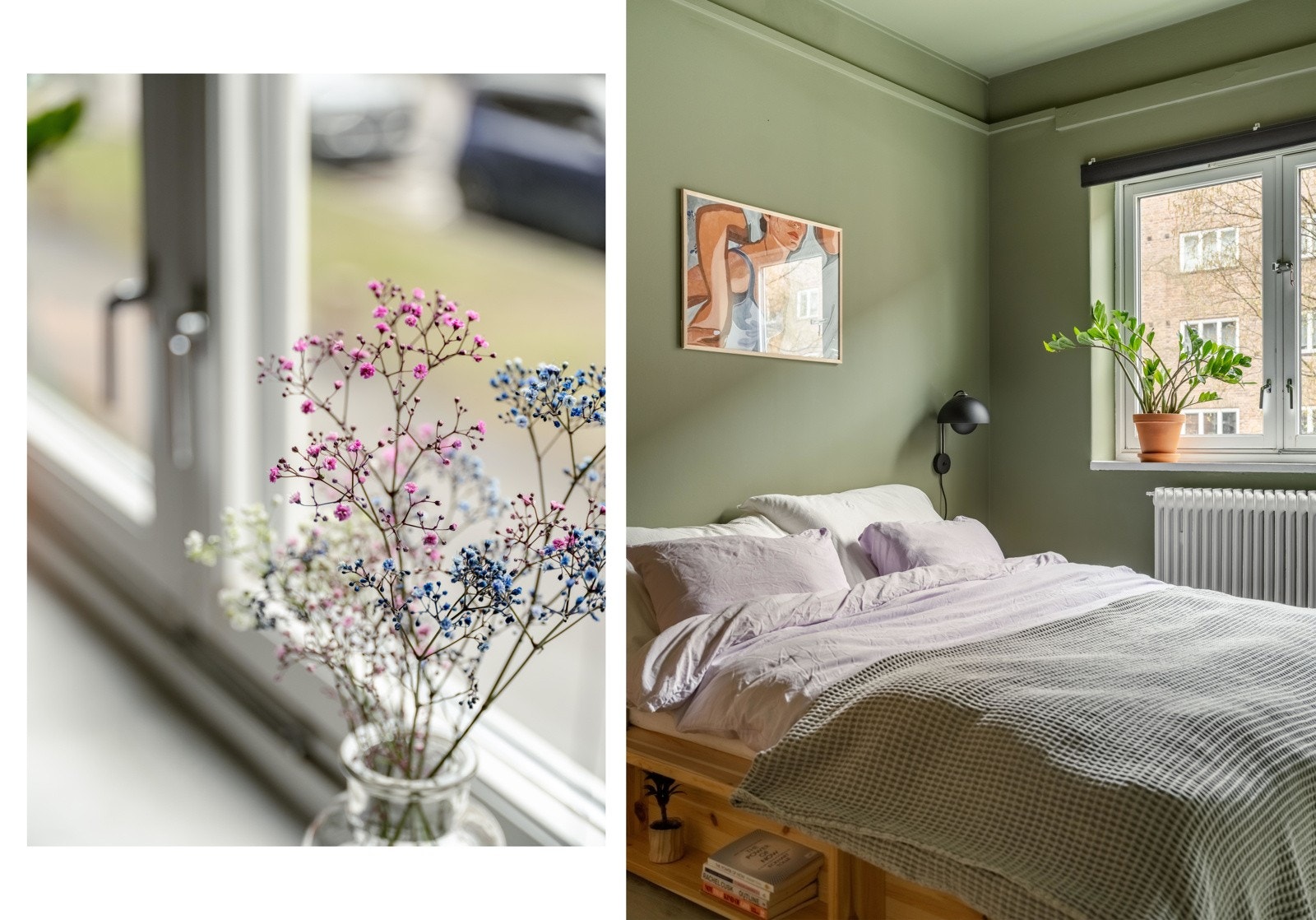 Rommet er malt i en dyp grønntone for en god natt søvn. Galleribilde