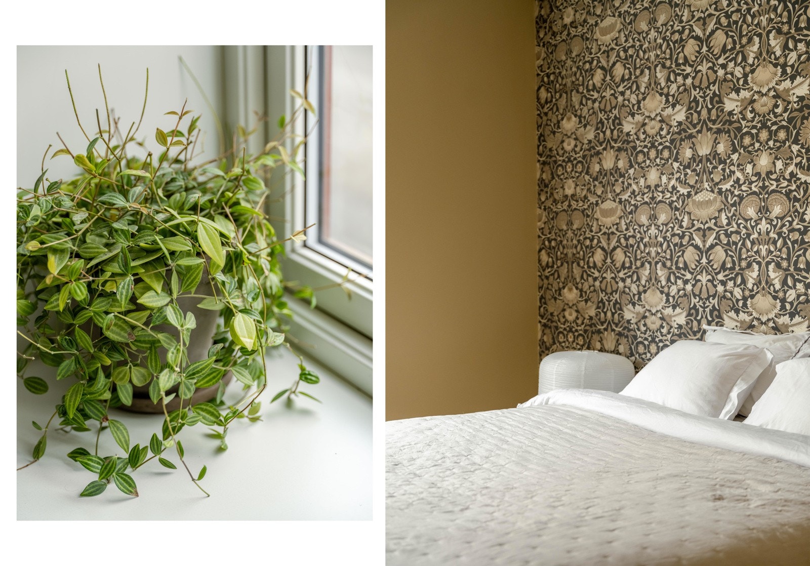 Tapetene i leiligheten er fra legendariske William Morris og Cole and Son. Dette anser vi som kunstverk i seg selv. Galleribilde