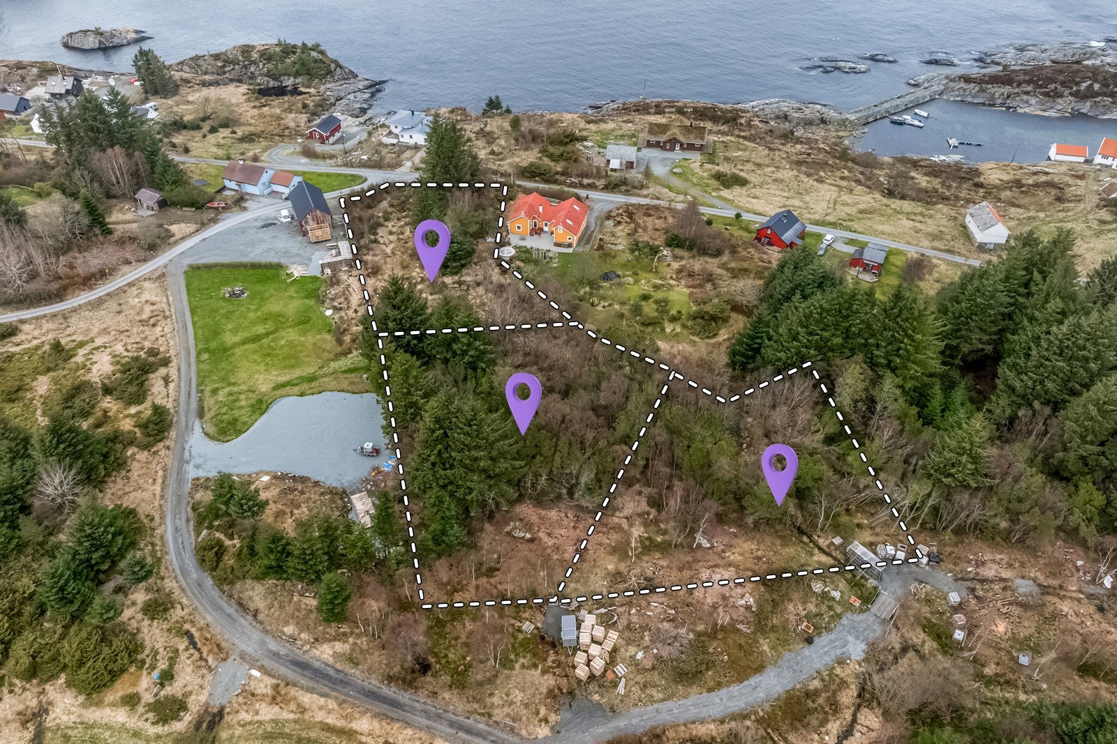 3 tomter med omtrentlige grenser Galleribilde