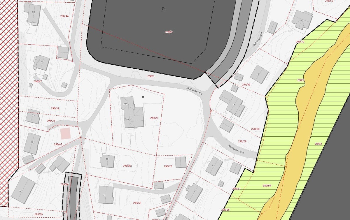 Oversikt eldre regulering som rører ved deler av eiendommen Galleribilde