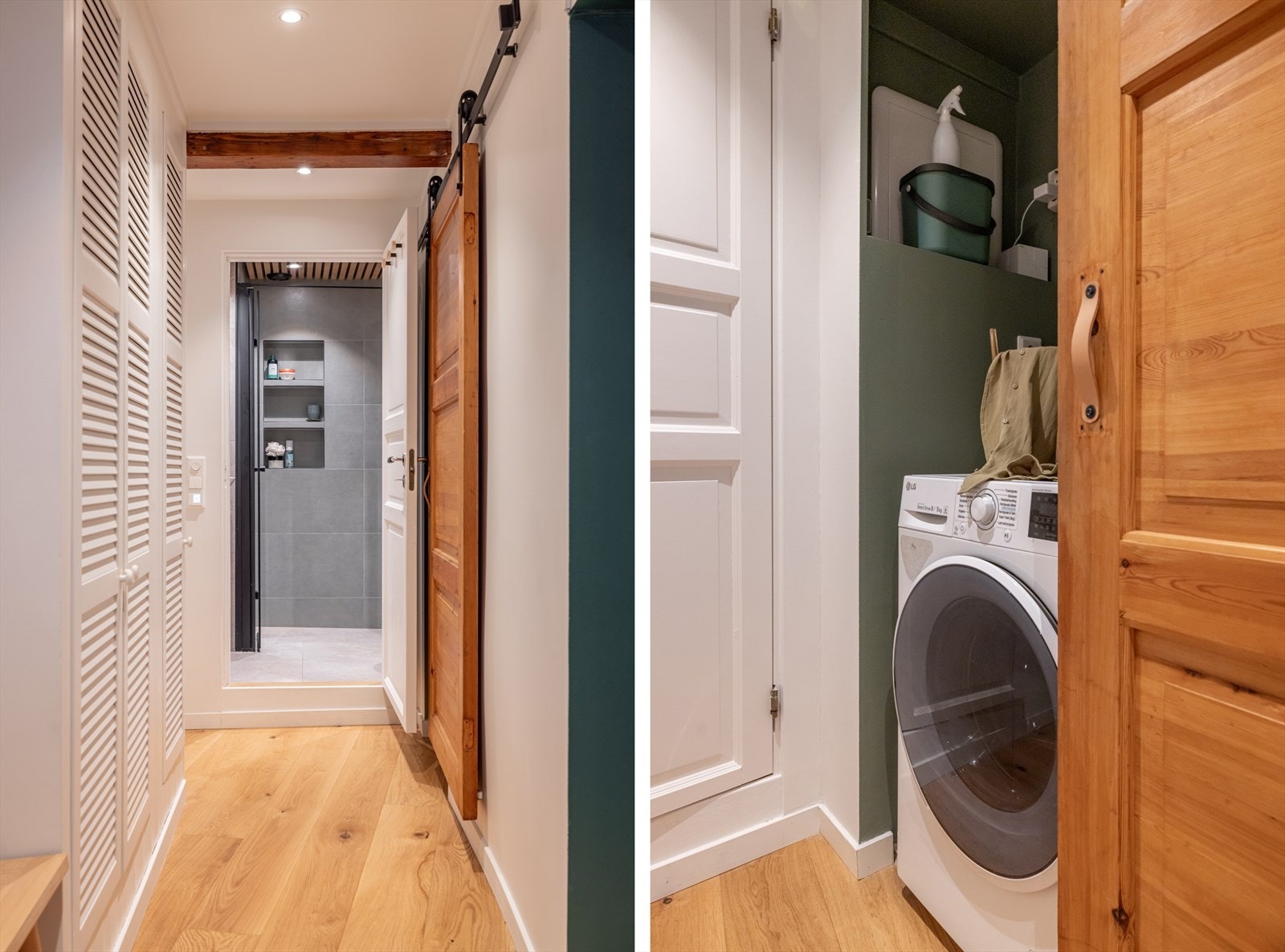 Mellomgang hvor det er etablert egen vaskenisje - Godt med oppbevaringsplass Galleribilde