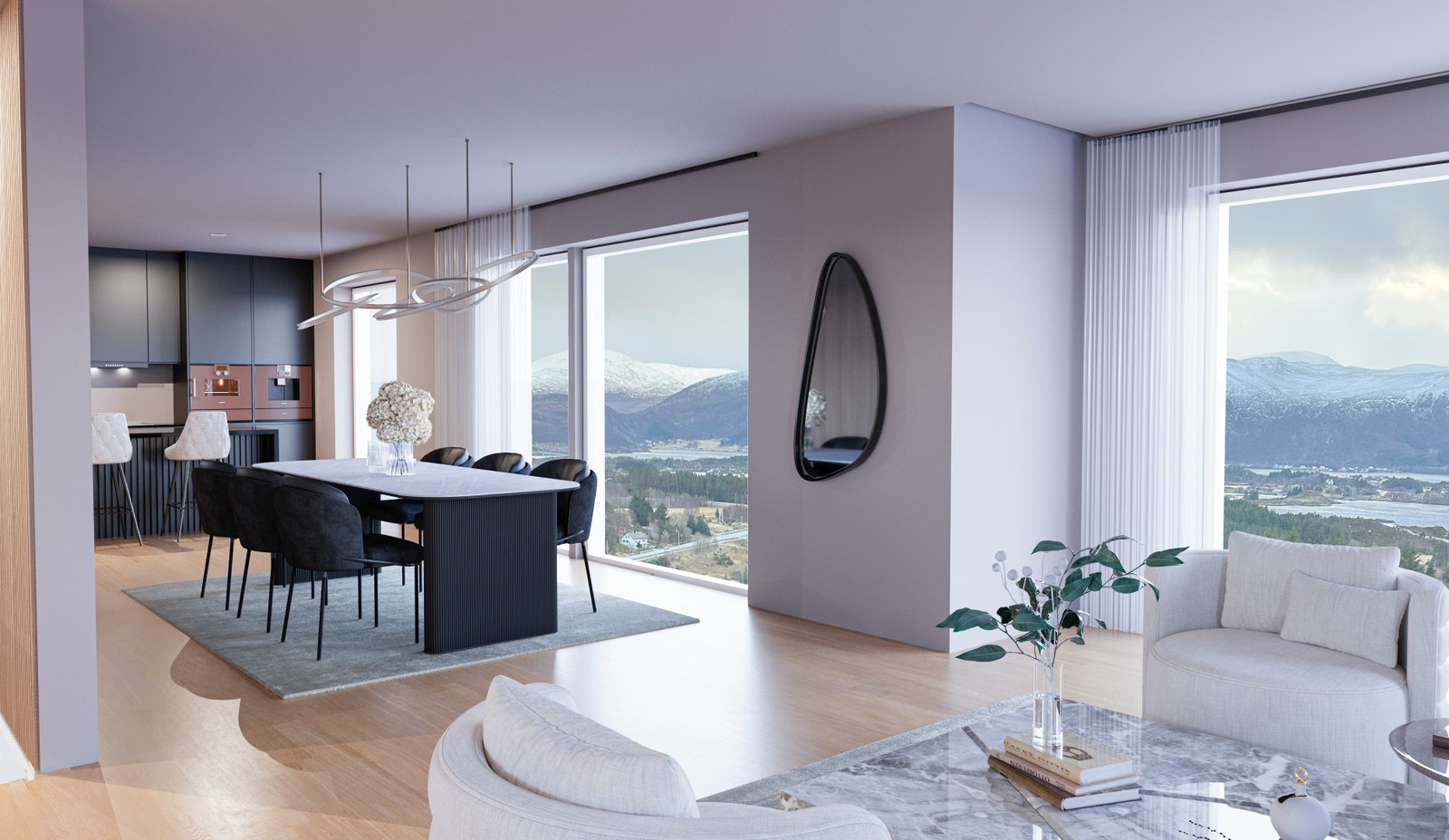 Illustrasjon av Sidus (kun et forslag, du velger selv hvilken husmodell du ønsker å bygge.) Nydelig utsikt over Bølandet.
Illustrasjonen kan avvike. Galleribilde