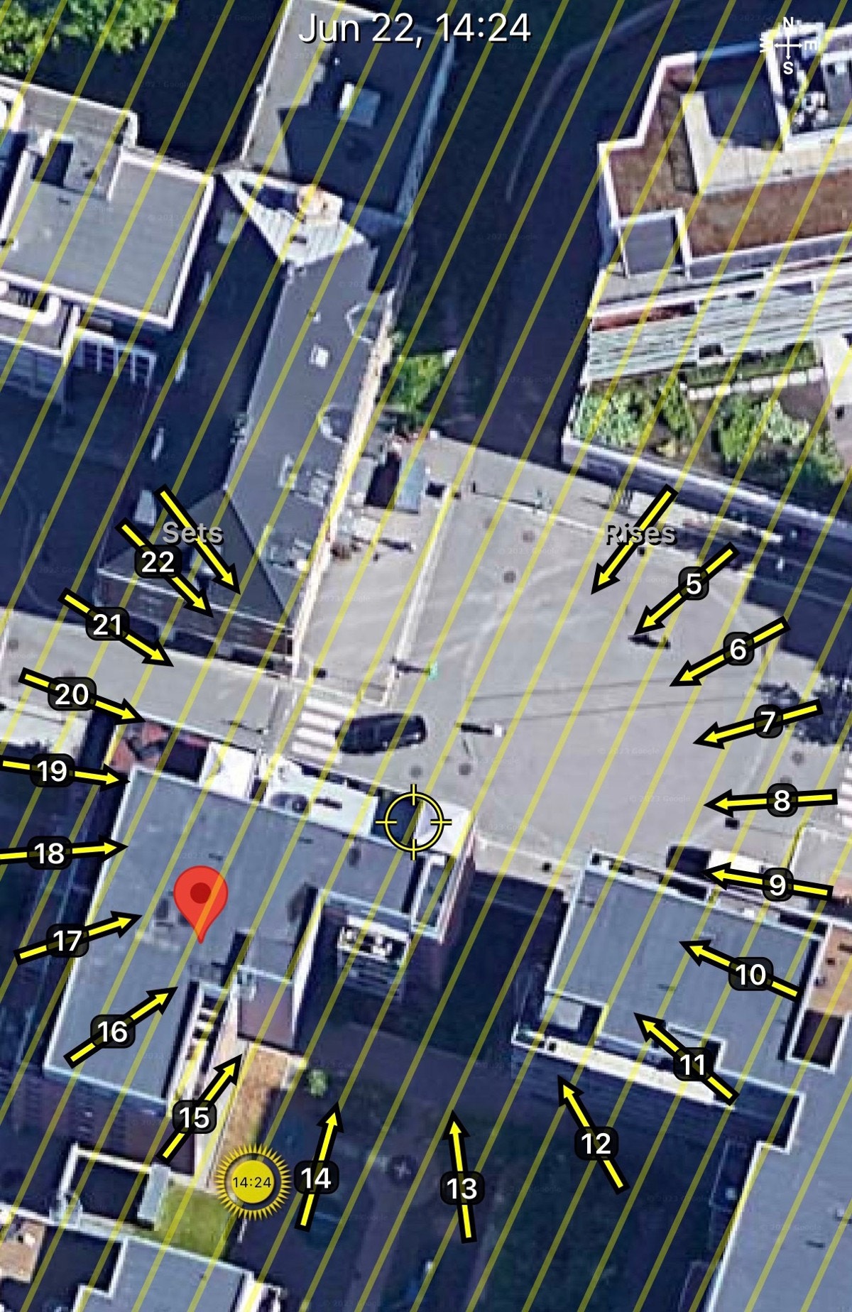 Solkart for leiligheten med utgangspunkt i juni. Galleribilde